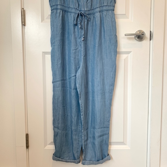 Knox Rose Denim Jumpsuit Front Button Sleeveless Waist Tie L - Picture 5 of 8